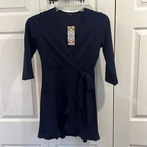 Navy Blue Tie Wrap Dress